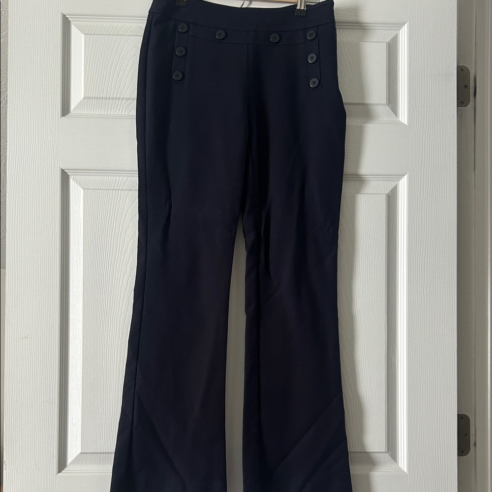 CAbi Navy Button-Front Boot Cut Pants
